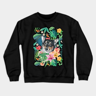 Tropical Black Headed Tricolor White Corgi Crewneck Sweatshirt